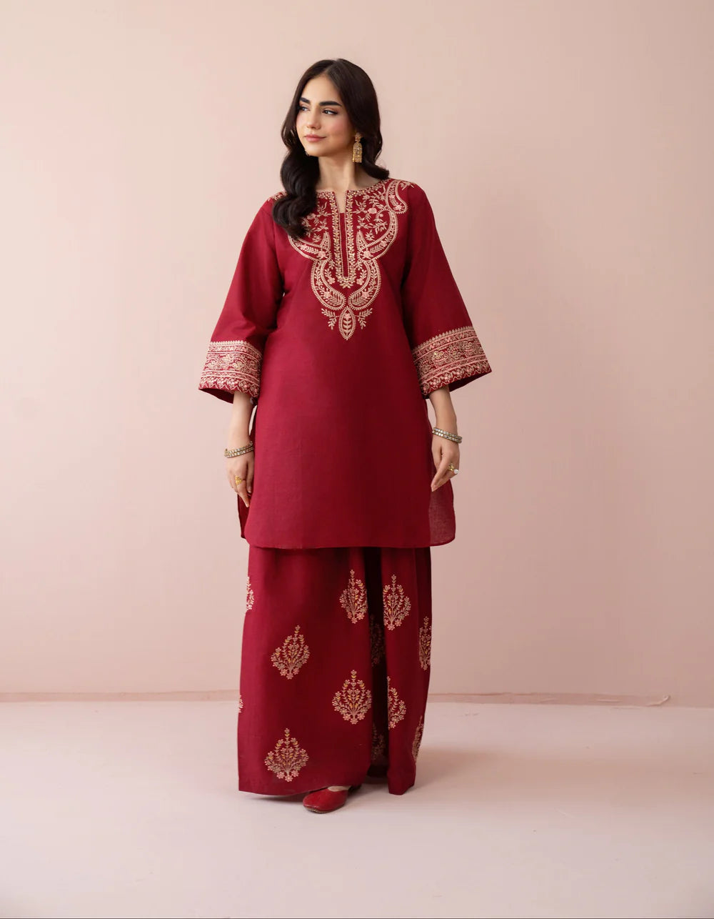 Luxury Red Embroidered 2 Piece Lawn Suit