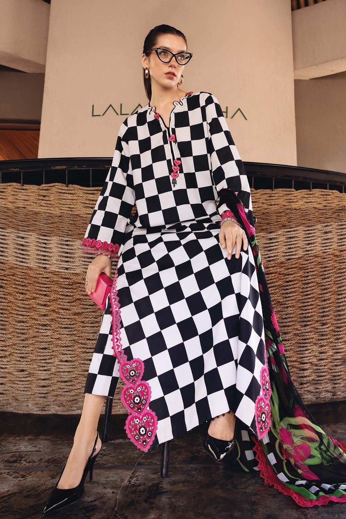 Black & White Floral Printed 3-Piece Suit
