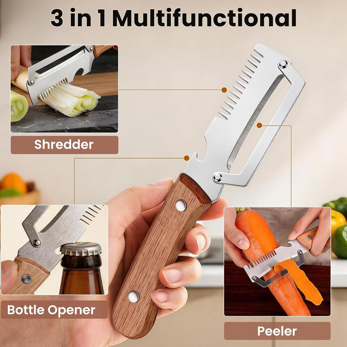 Premium Fruit & Vegetable Peeler with Wooden Handle