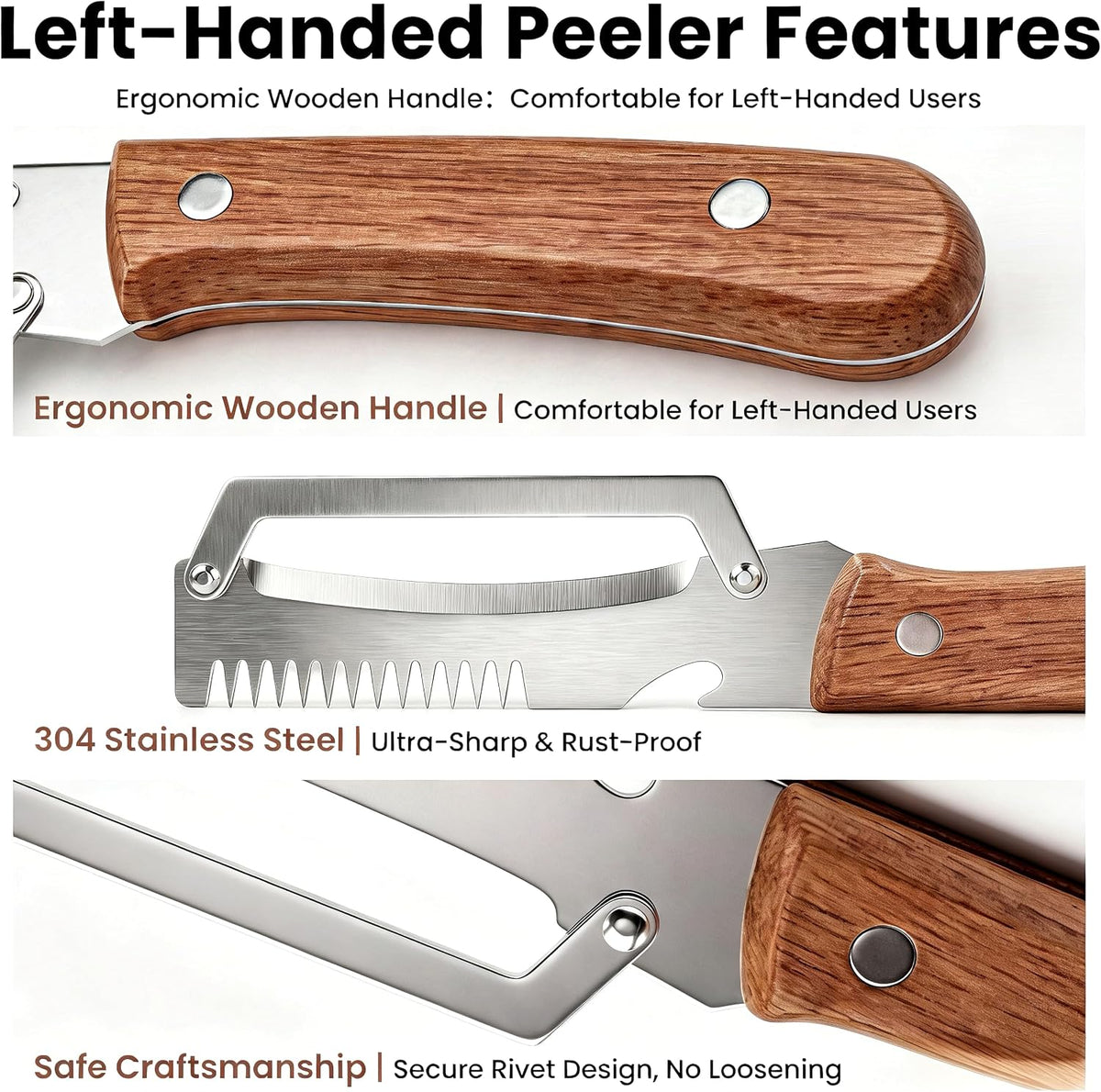 Premium Fruit & Vegetable Peeler with Wooden Handle