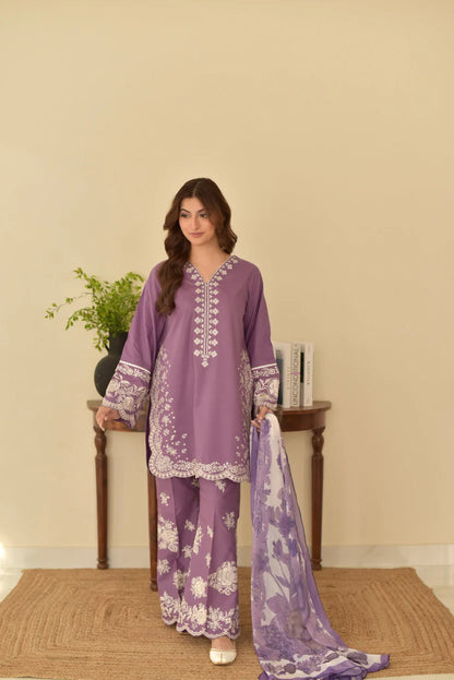Lilac Elegance Embroidered Lawn 3-Piece Suit