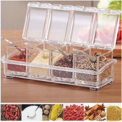 Clear 4-Compartment Kitchen Spice Container