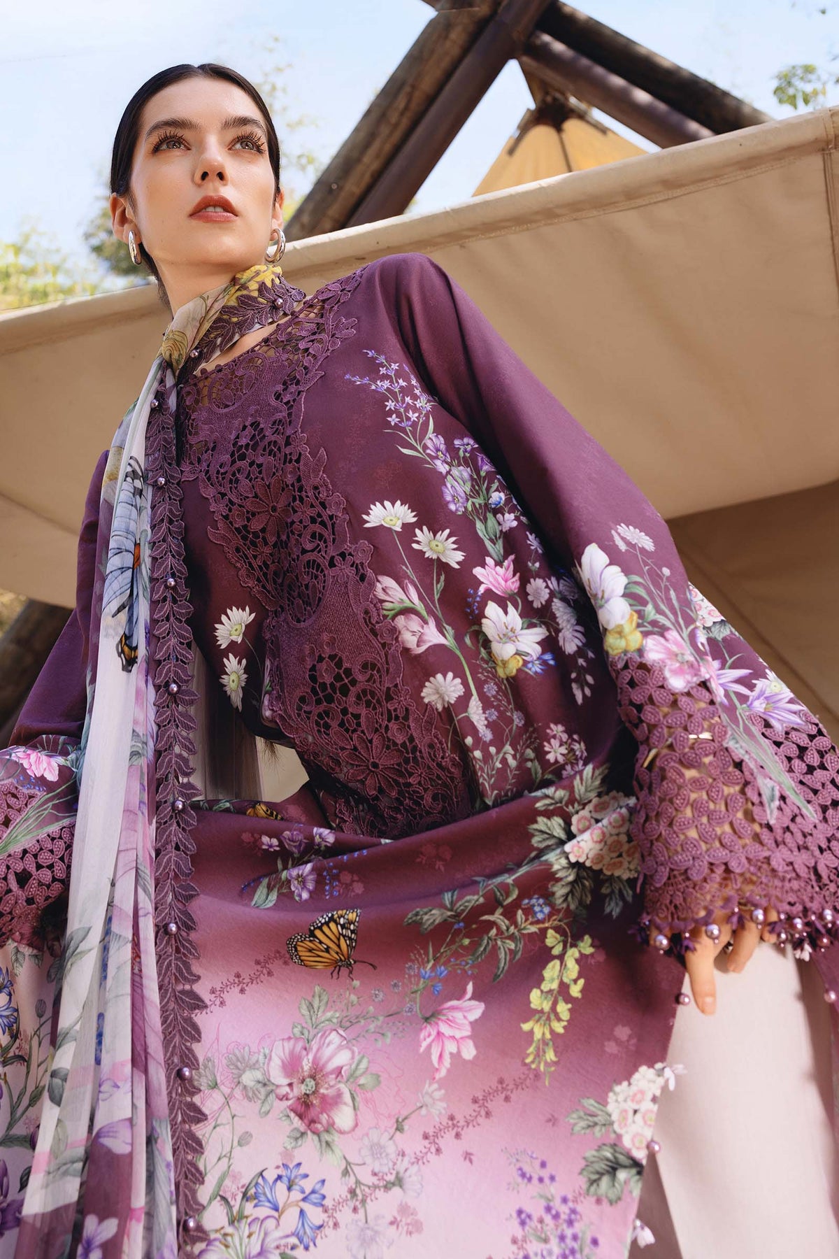 Plum Blossom Printed embroidery Lawn 3-Piece Suit