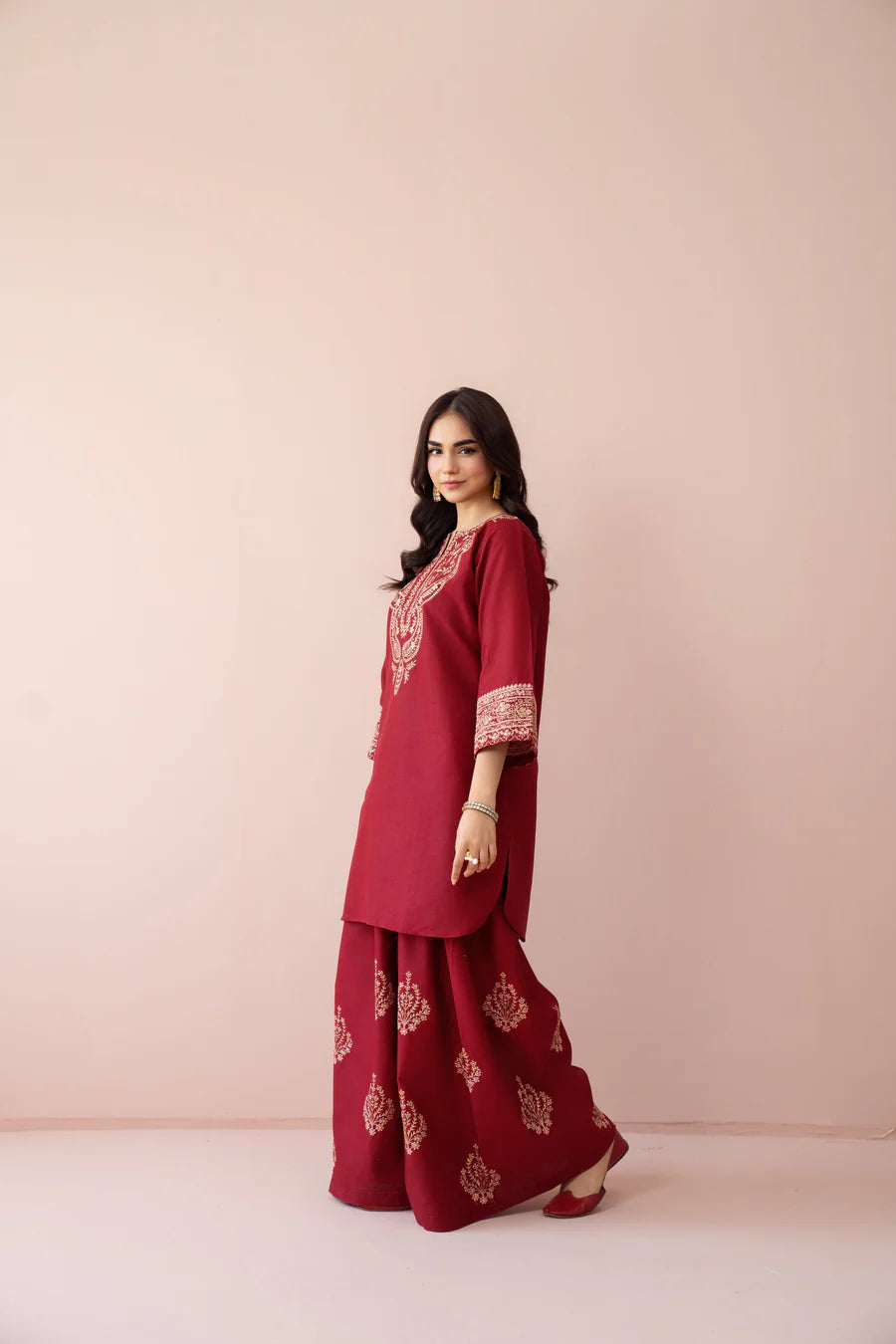 Luxury Red Embroidered 2 Piece Lawn Suit