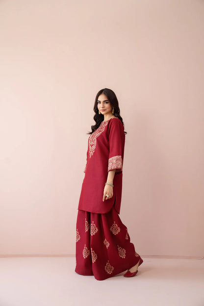 Luxury Red Embroidered 2 Piece Lawn Suit