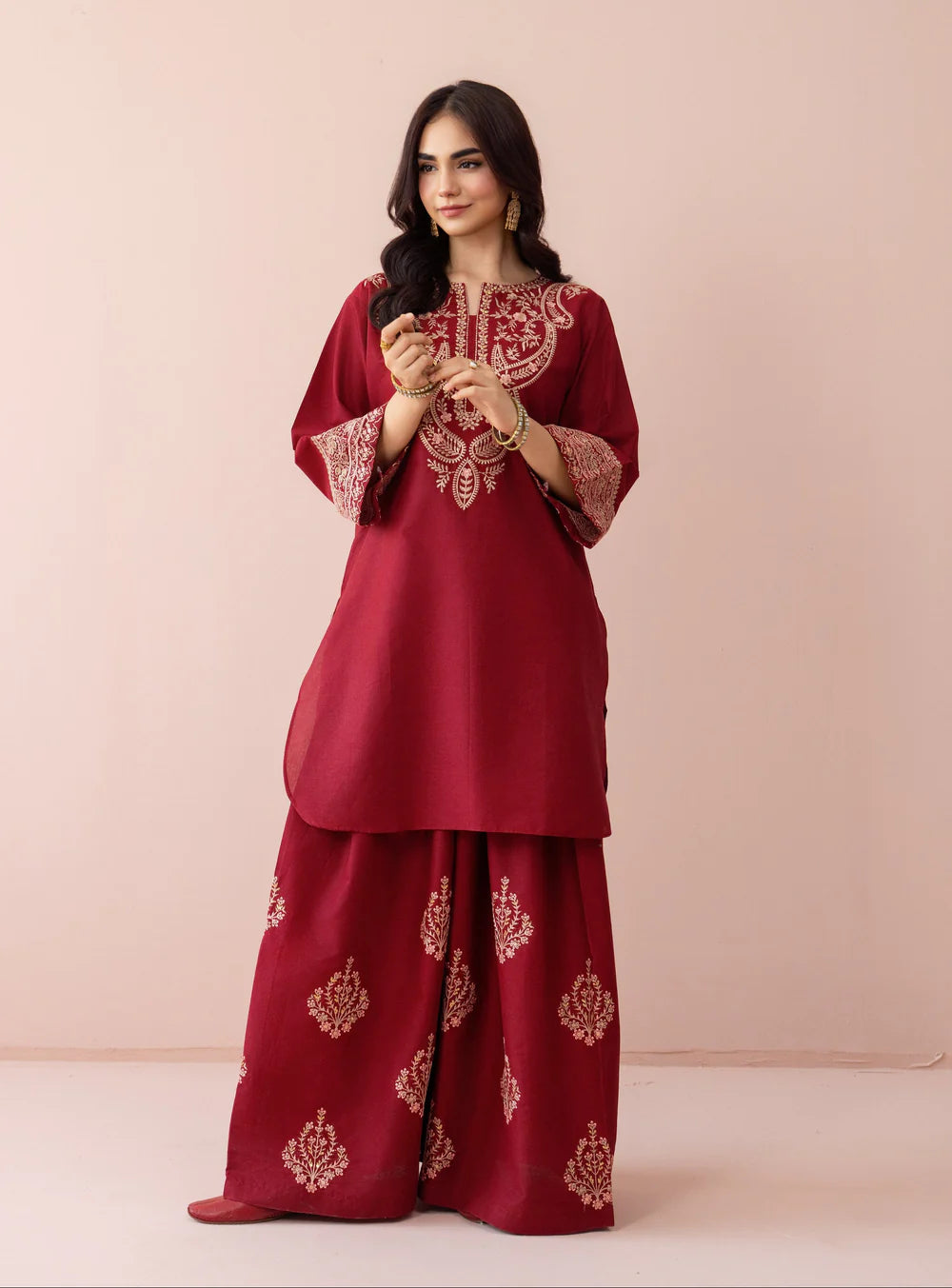 Luxury Red Embroidered 2 Piece Lawn Suit