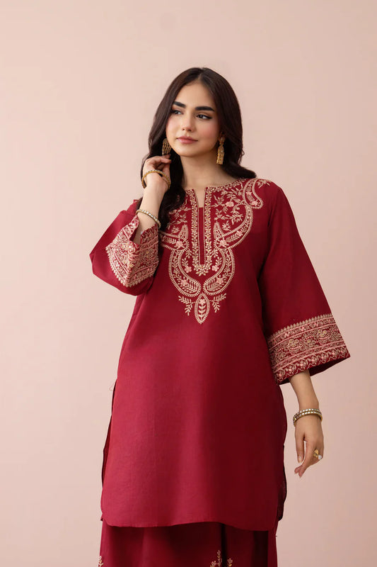 Luxury Red Embroidered 2 Piece Lawn Suit