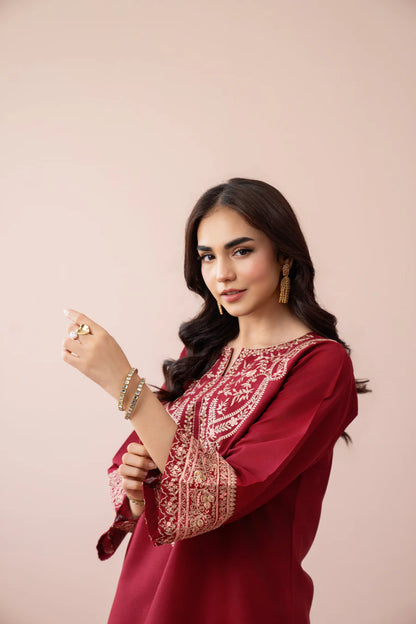 Luxury Red Embroidered 2 Piece Lawn Suit