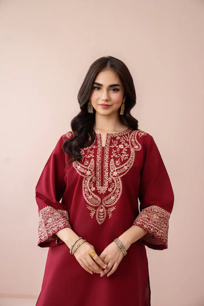 Luxury Red Embroidered 2 Piece Lawn Suit