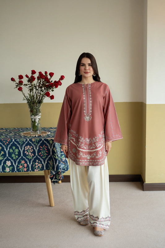 Dusty Rose Embroidered Lawn 2-Piece Suit
