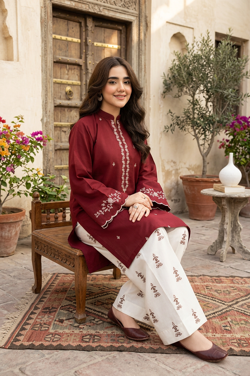 Maroon Noor Embroidered Co-Ord Set  Elegant • Modest • Everyday Luxe