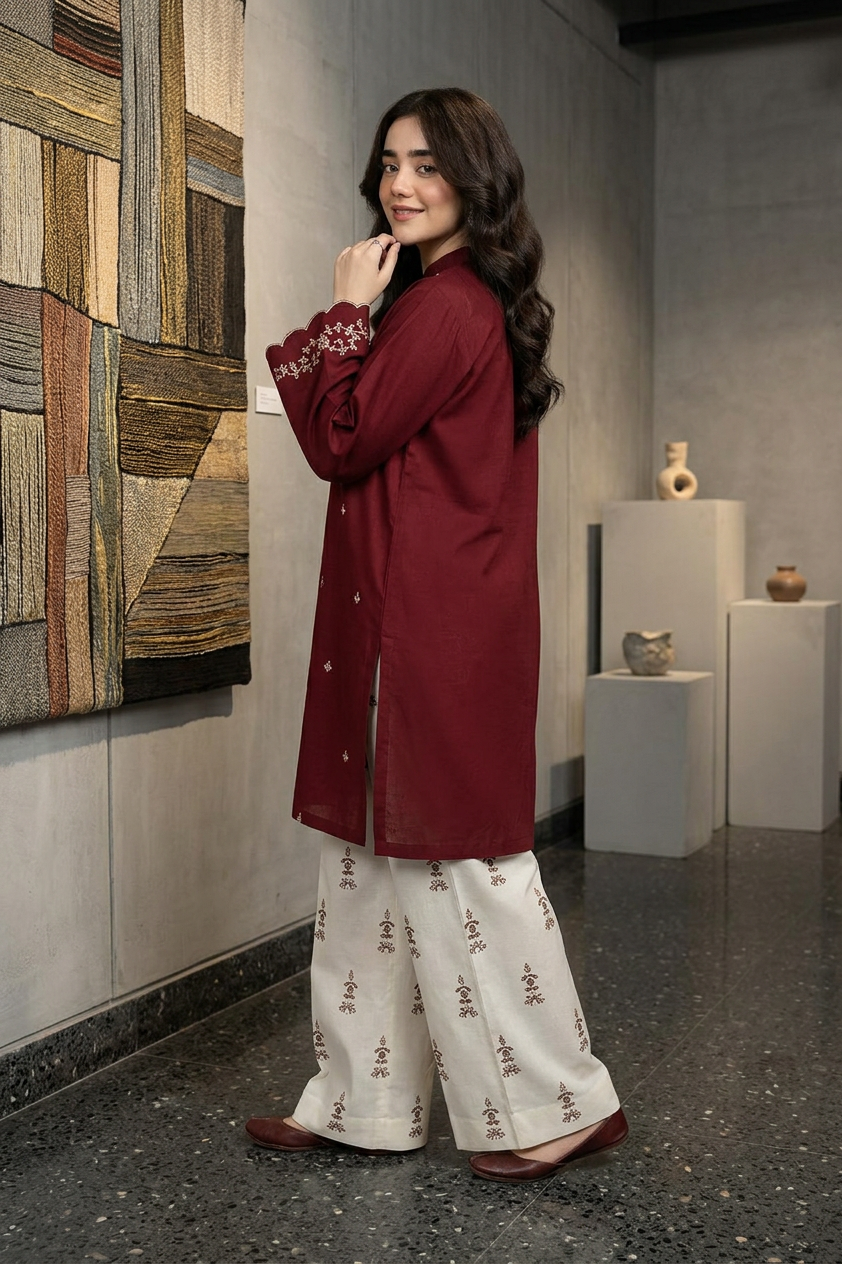 Maroon Noor Embroidered Co-Ord Set  Elegant • Modest • Everyday Luxe