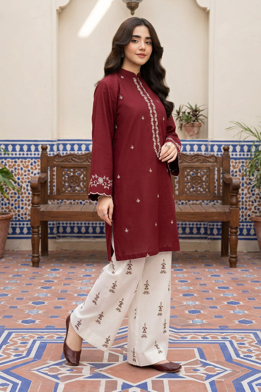 Maroon Noor Embroidered Co-Ord Set  Elegant • Modest • Everyday Luxe