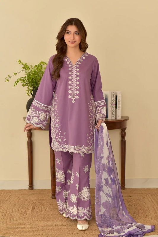 Lilac Elegance Embroidered Lawn 3-Piece Suit
