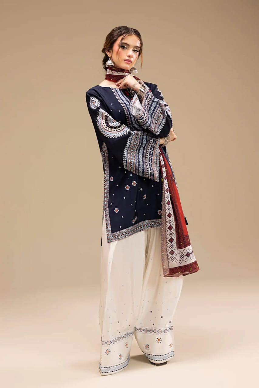 Navy Blue Embroidered Lawn 3-Piece