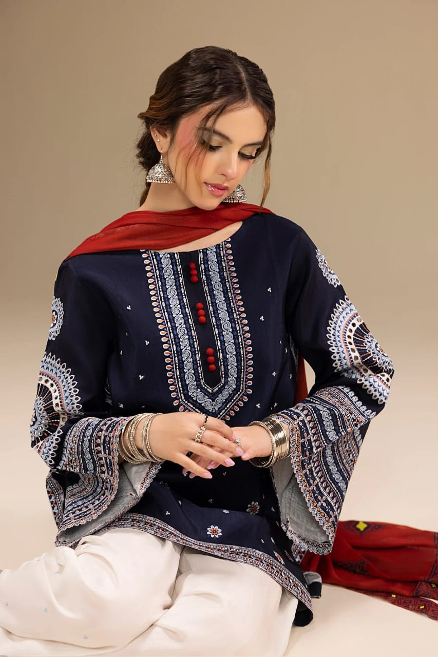 Navy Blue Embroidered Lawn 3-Piece