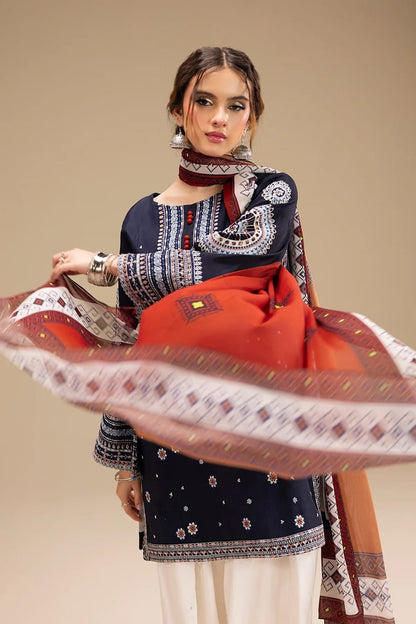 Navy Blue Embroidered Lawn 3-Piece