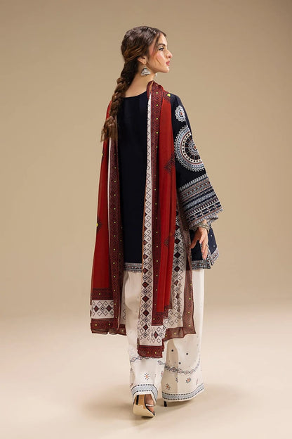 Navy Blue Embroidered Lawn 3-Piece
