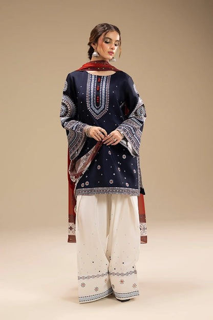 Navy Blue Embroidered Lawn 3-Piece