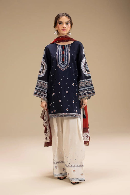 Navy Blue Embroidered Lawn 3-Piece