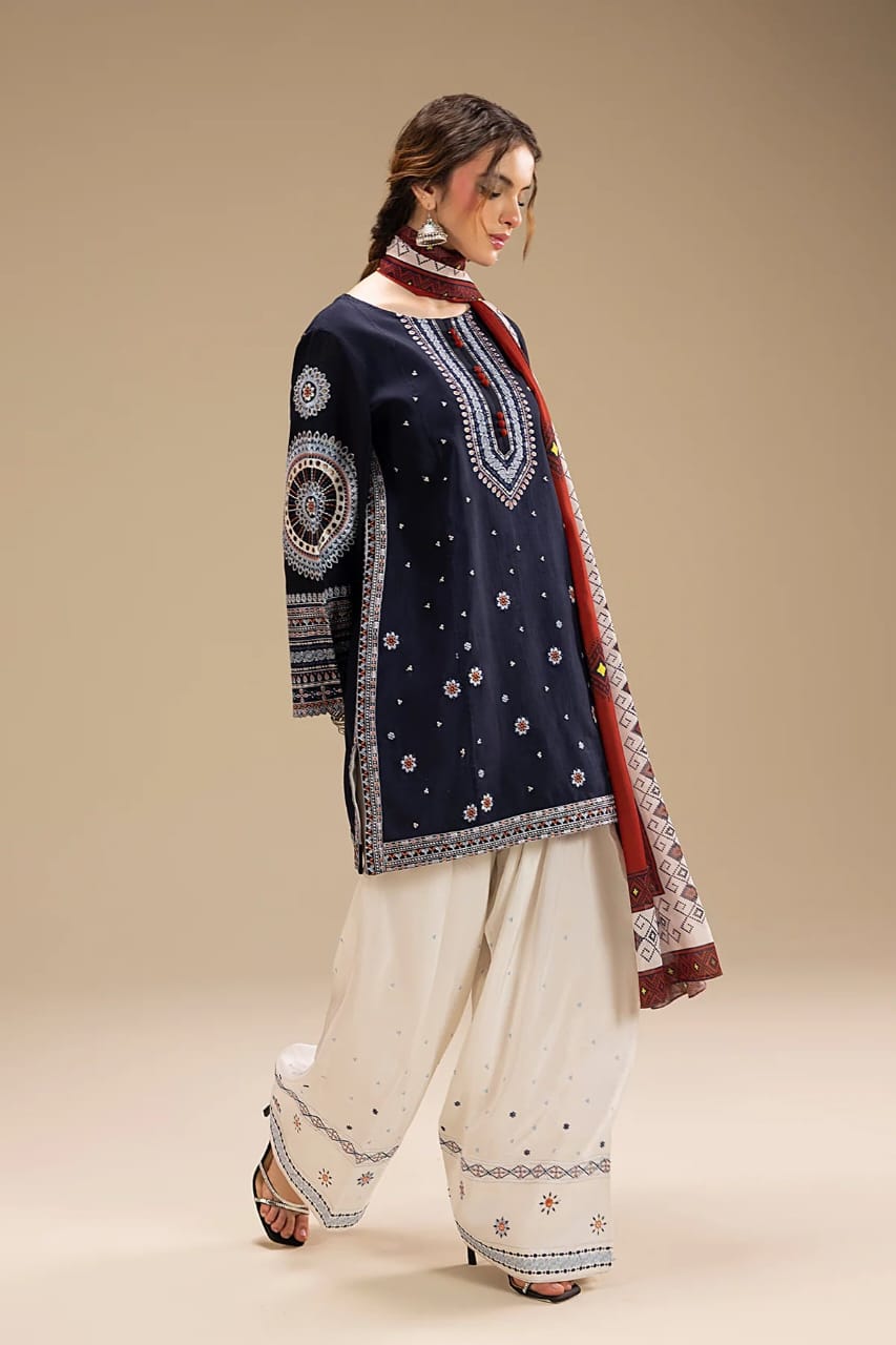 Navy Blue Embroidered Lawn 3-Piece