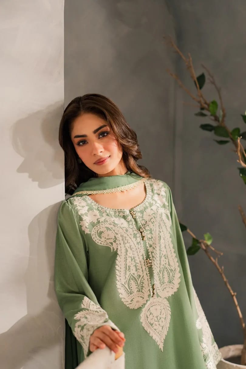 Sage Green Embroidered Lawn 3 Piece Unstitched Suit