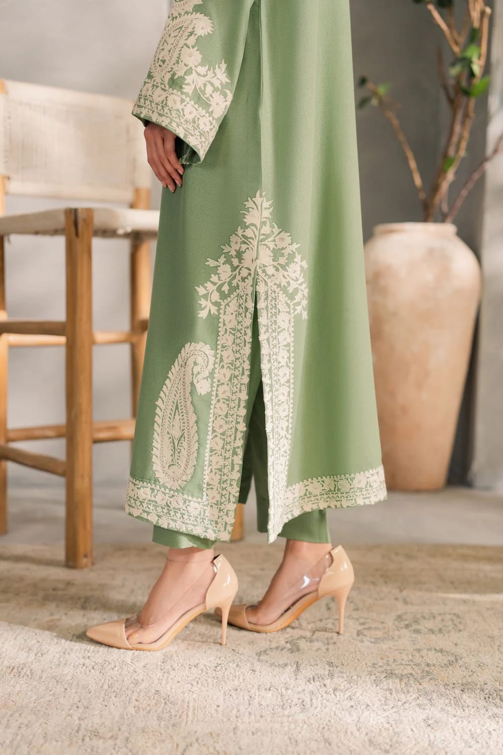 Sage Green Embroidered Lawn 3 Piece Unstitched Suit