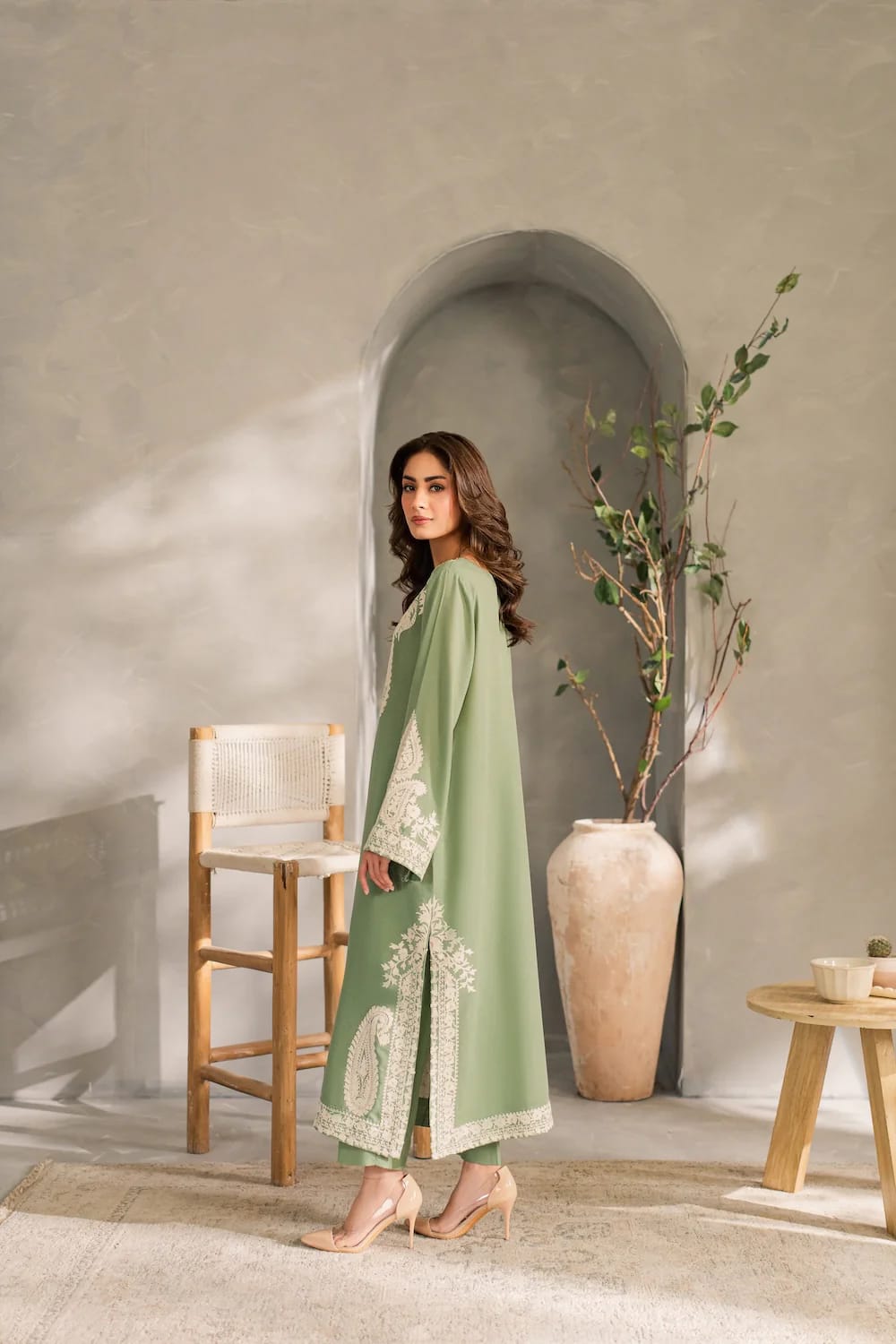 Sage Green Embroidered Lawn 3 Piece Unstitched Suit