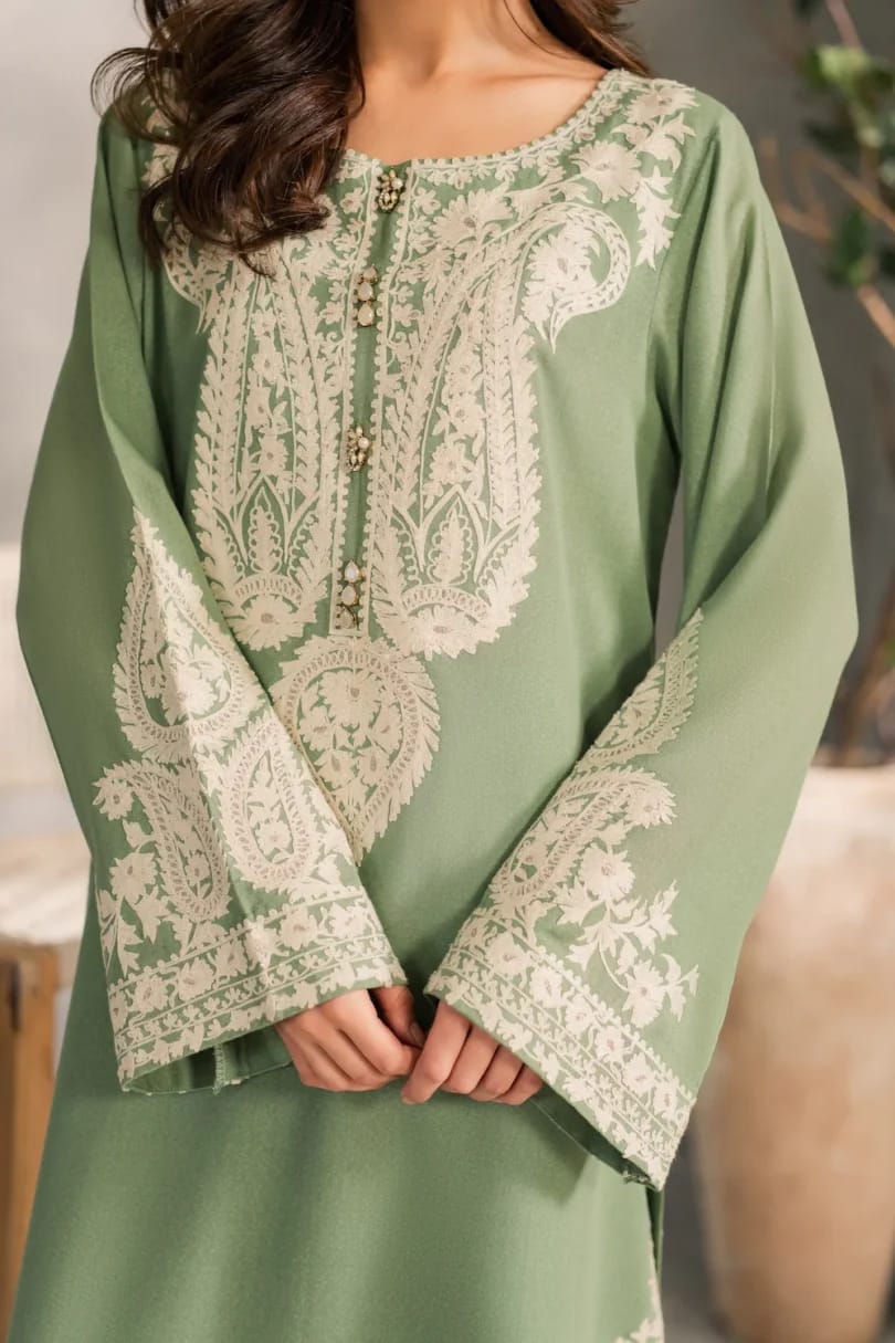 Sage Green Embroidered Lawn 3 Piece Unstitched Suit