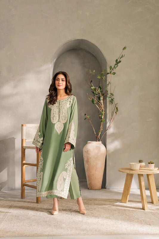 Sage Green Embroidered Lawn 3 Piece Unstitched Suit
