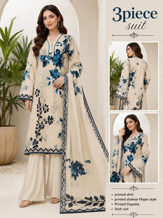 Ivory Bloom Printed Lawn 3-Piece Suit