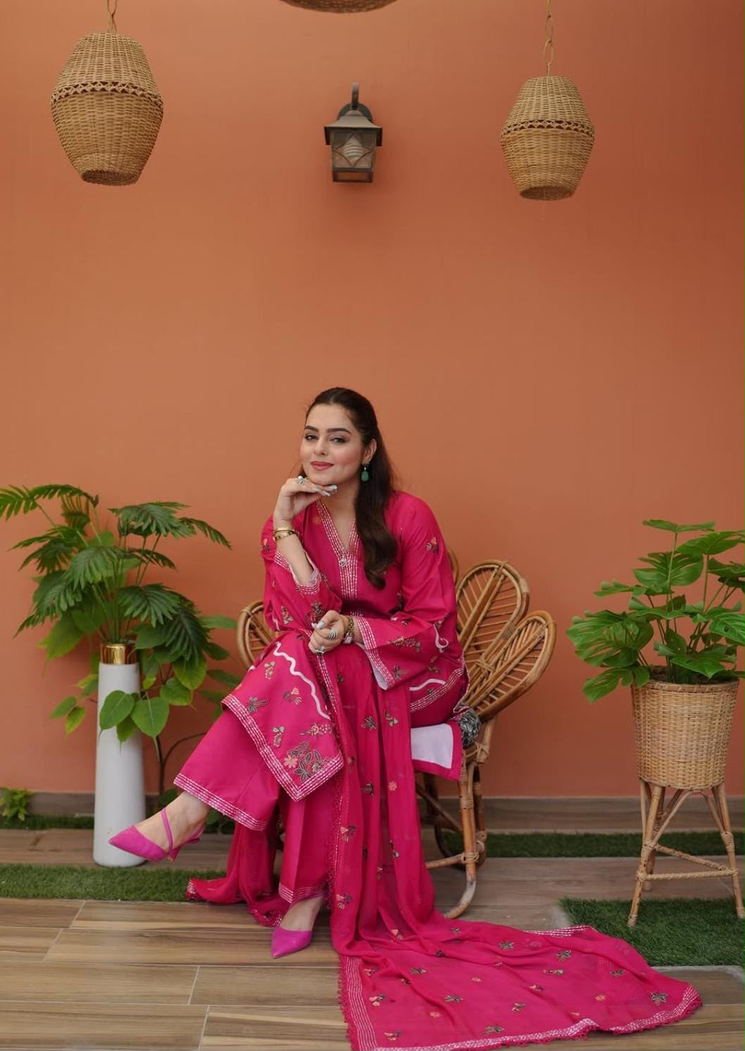 Hot Pink Embroidered 3 Piece Unstitched Viscose Suit