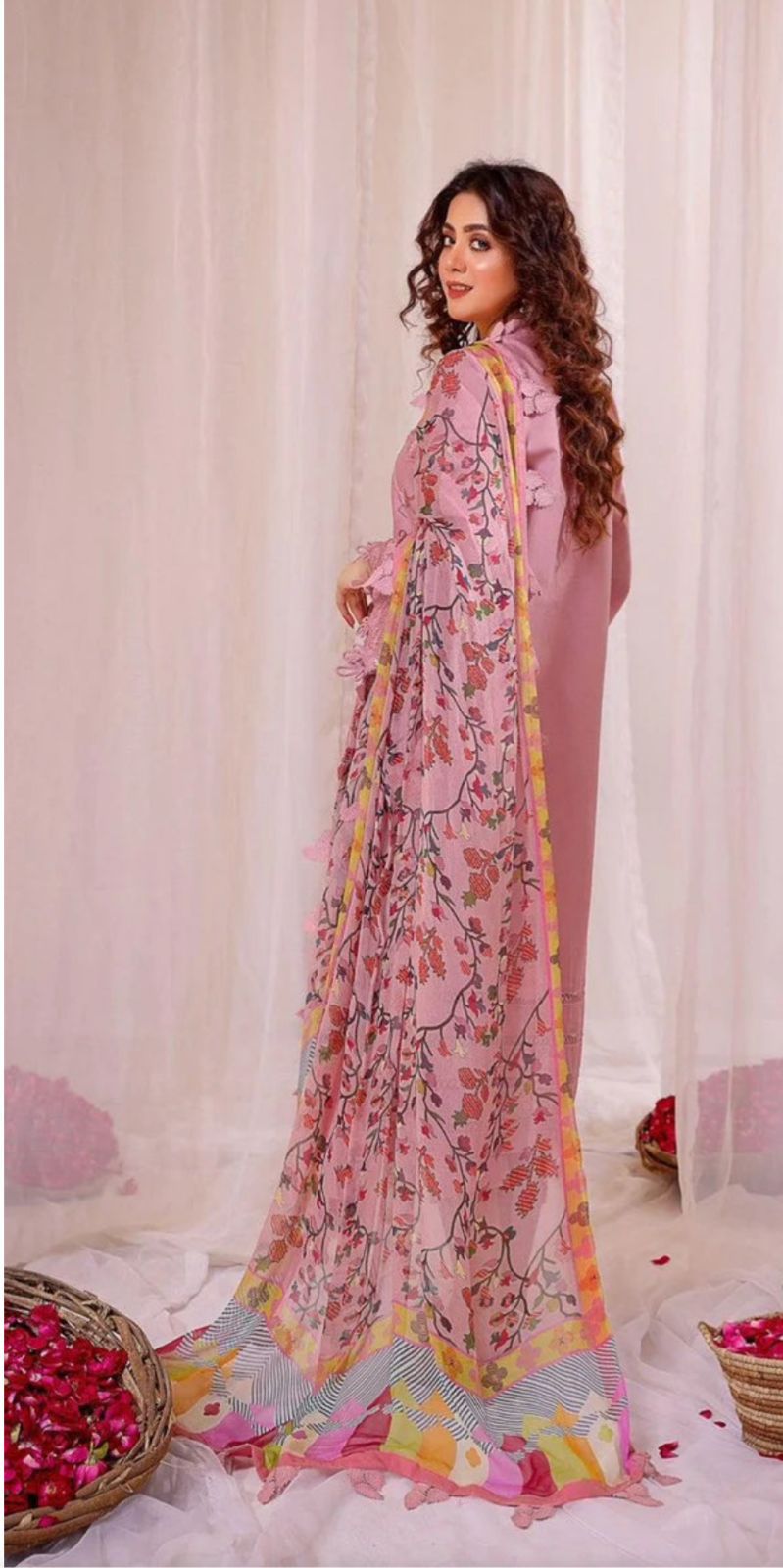 Premium Pink Embroidered Lawn Unstitched 3 Piece Dress