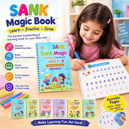 SANK Magic Practice Copybook – Reusable Writing & Learning Book for Kids (Ages 3+)