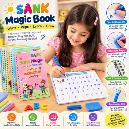 SANK Magic Practice Copybook – Reusable Writing & Learning Book for Kids (Ages 3+)