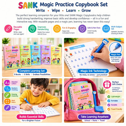 SANK Magic Practice Copybook – Reusable Writing & Learning Book for Kids (Ages 3+)