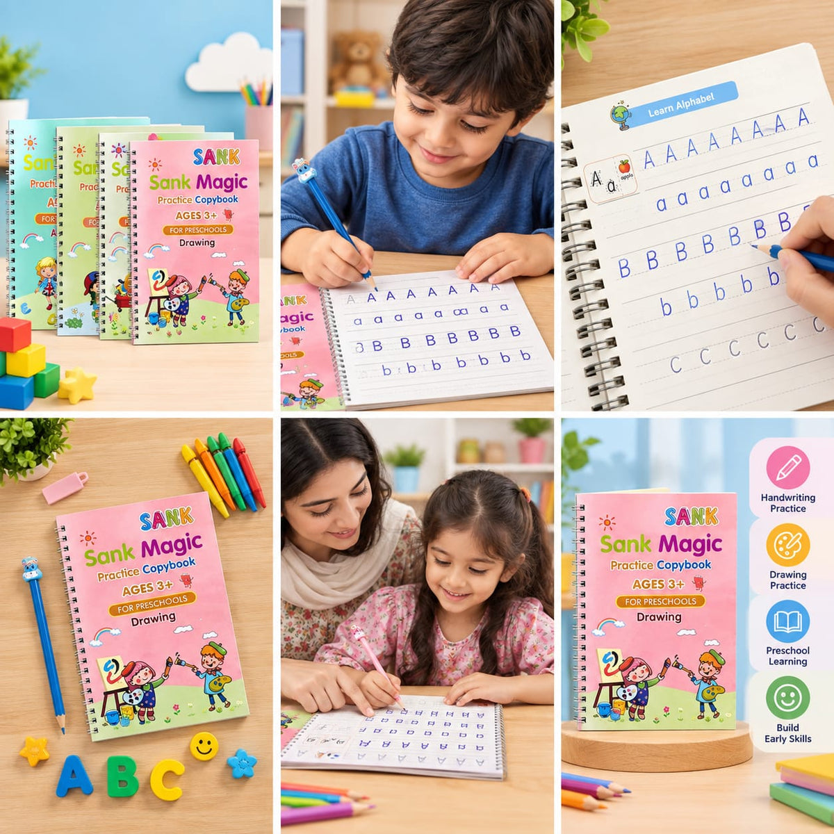 SANK Magic Practice Copybook – Reusable Writing & Learning Book for Kids (Ages 3+)