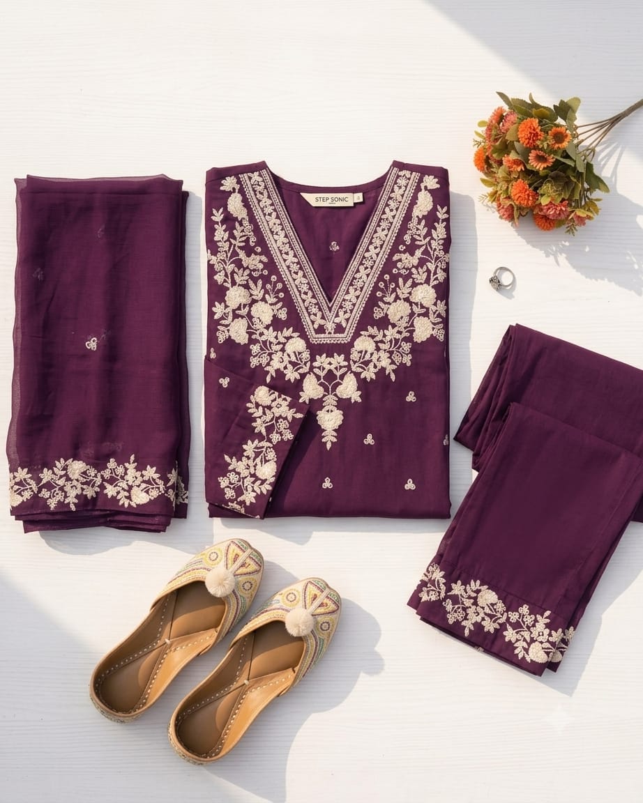 Royal Purple Embroidered Lawn 3-Piece Suit