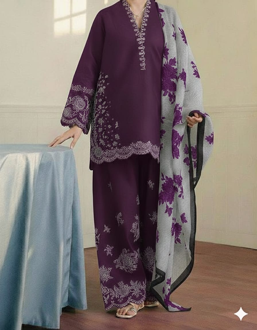 Lilac Elegance Embroidered Lawn 3-Piece Suit