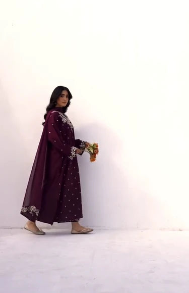 Royal Purple Embroidered Lawn 3-Piece Suit