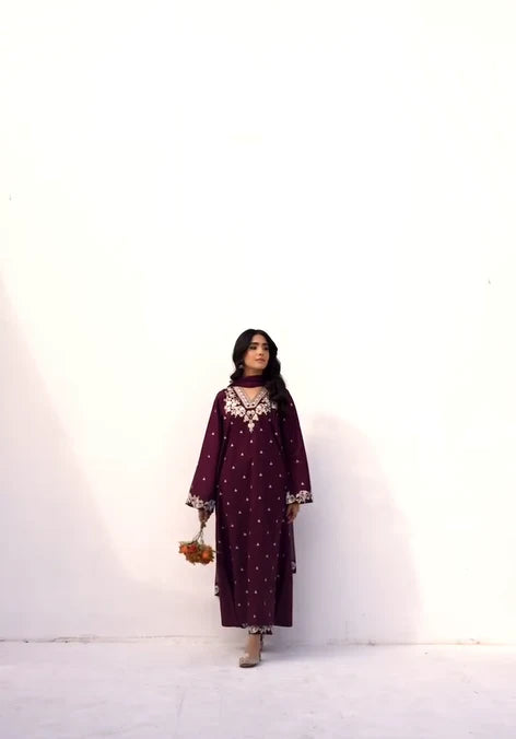 Royal Purple Embroidered Lawn 3-Piece Suit