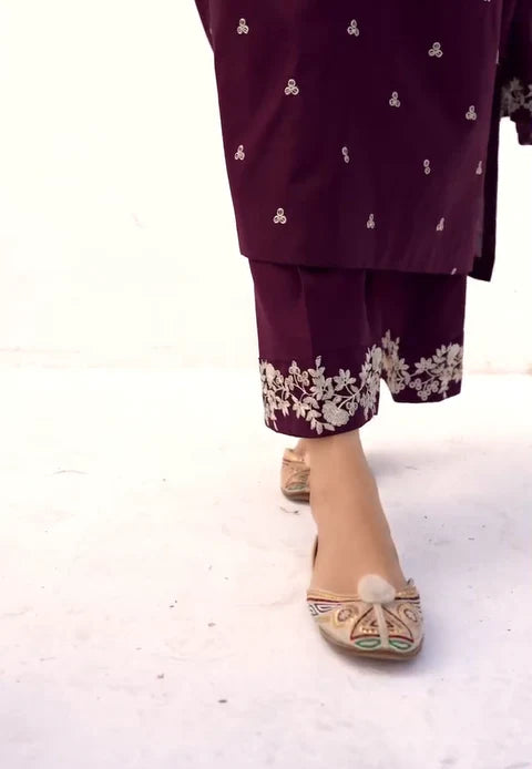 Royal Purple Embroidered Lawn 3-Piece Suit