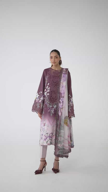 Plum Blossom Printed embroidery Lawn 3-Piece Suit