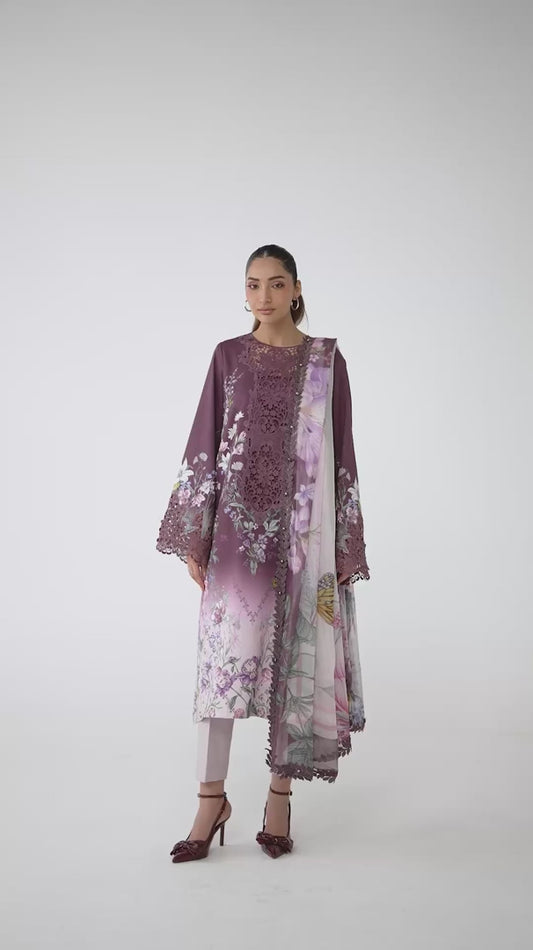 Plum Blossom Printed embroidery Lawn 3-Piece Suit