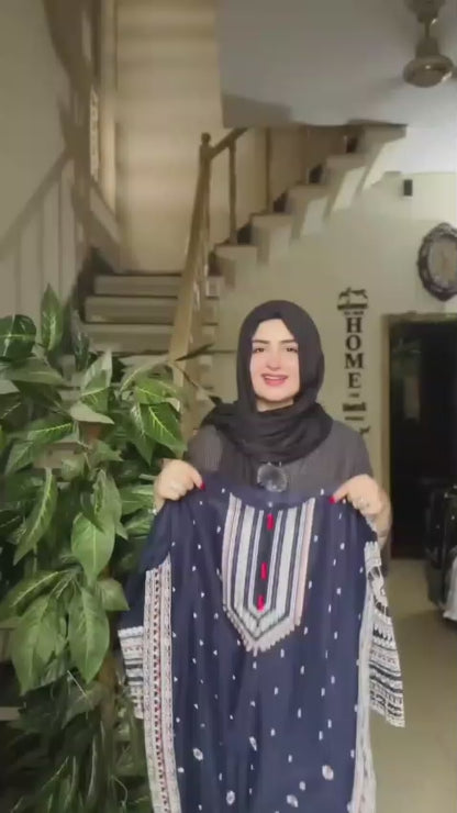 Navy Blue Embroidered Lawn 3-Piece