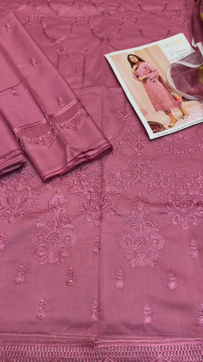 Premium Pink Embroidered Lawn Unstitched 3 Piece Dress