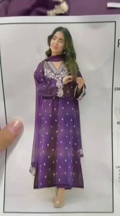 Royal Purple Embroidered Lawn 3-Piece Suit