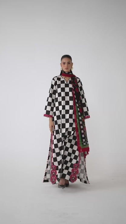 Black & White Floral Printed 3-Piece Suit