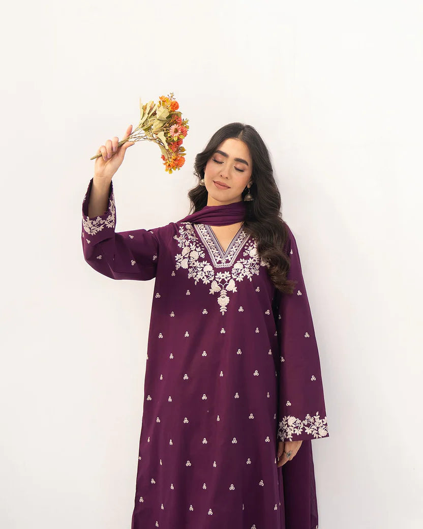 Royal Purple Embroidered Lawn 3-Piece Suit