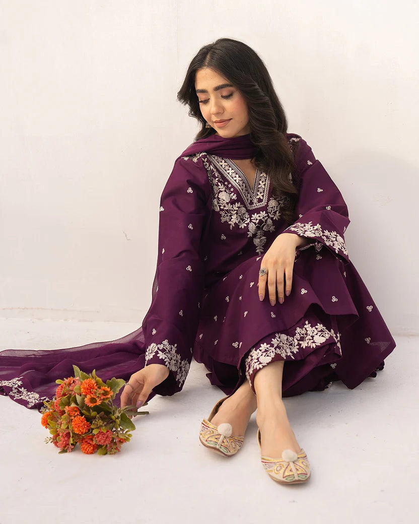 Royal Purple Embroidered Lawn 3-Piece Suit